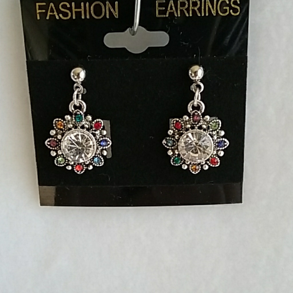 Womens Rhinestone Floral Post Earrings